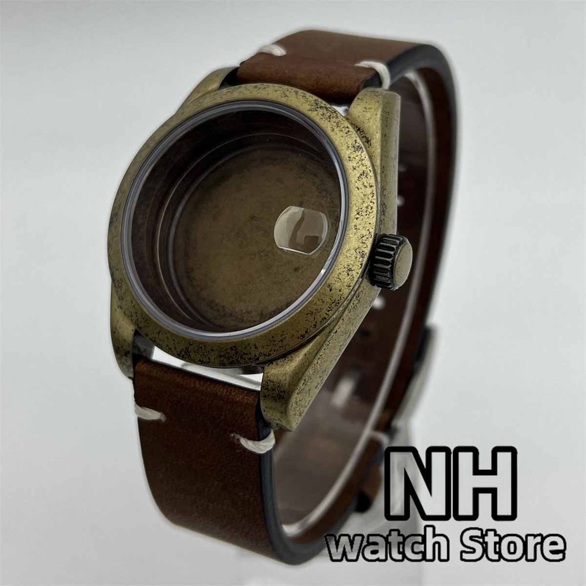 Seiko Watch 5 Sports - 39mm 브론즈 브러시드 시계 케이스 가죽