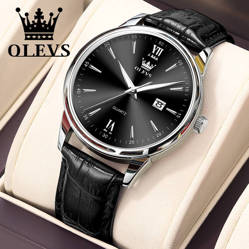 Leather Watch Band Men - OLEVS 남성용 쿼츠 시계, 패셔너블한 비즈니스