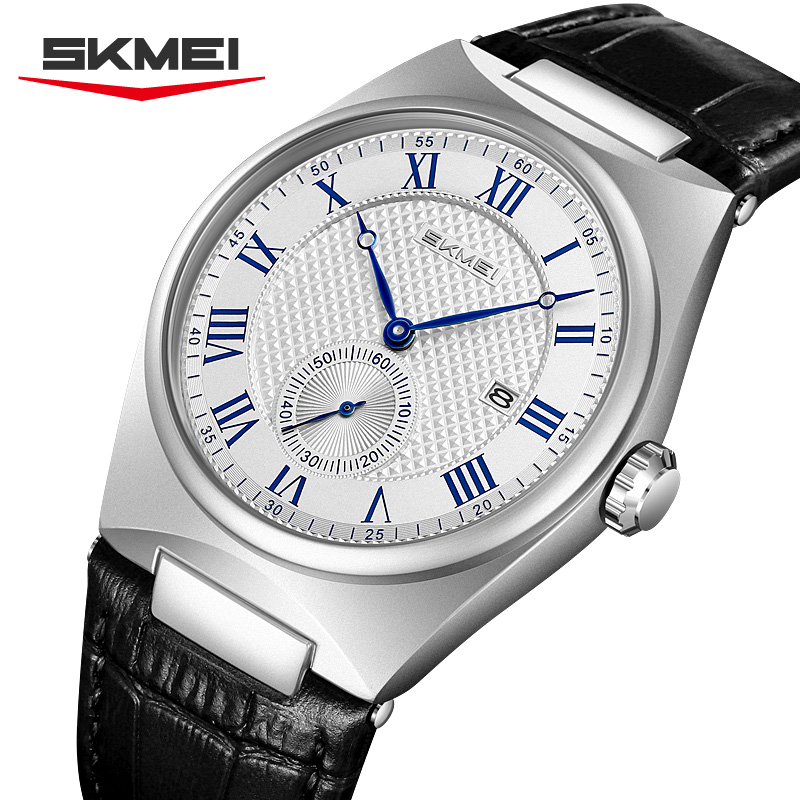 Leather Watch Band Men - SKMEI 9390 우아한 남성용 쿼츠 시계
