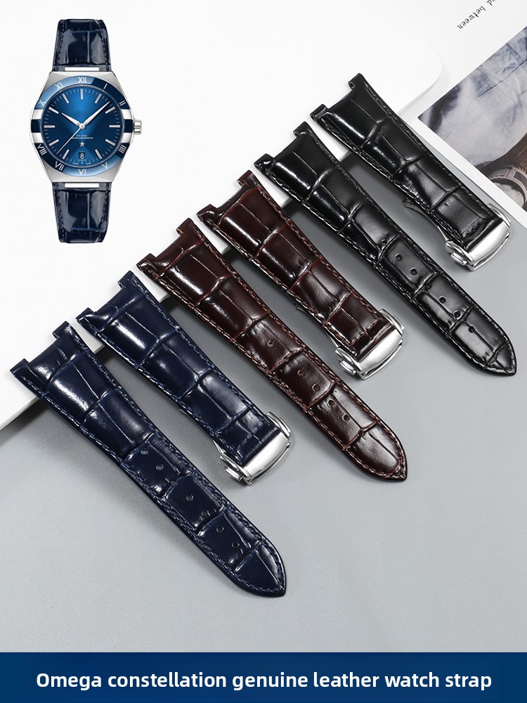 Omega Watch Constellation - 남성용 가죽 노치 블랙 및 블루