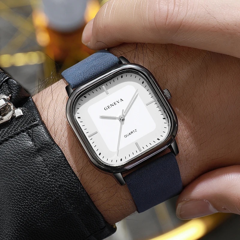 Leather Watch Band Men - 세련된 클래식 사각형 다이얼 남성용 시계