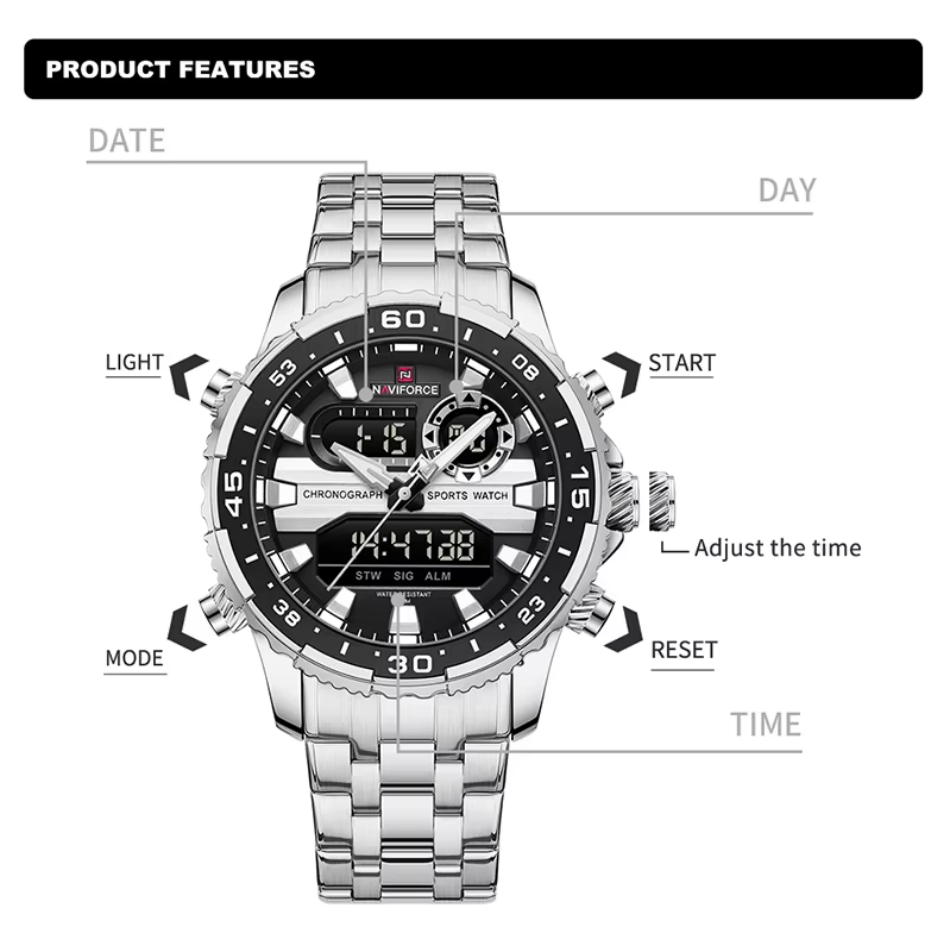 NAVIFORCE 남성용 아날로그 디지털 쿼츠 시계,  - Citizen Watch Tsuyosa 리뷰 및 가격