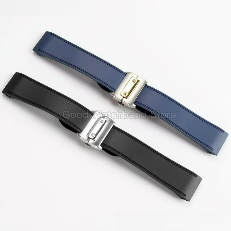 블랙 블루 고품질 고무 시계 스트랩 23 25mm 플랫 - Cartier Watch Santos 리뷰 및 가격